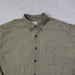LL Bean Flannel Shirt Mens Large Green Houndstooth Cotton Wool Blend Button Down