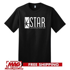 S.T.A.R LABS BLACK T-SHIRT Comic Superhero Flash Lightning DC Laboratories Star
