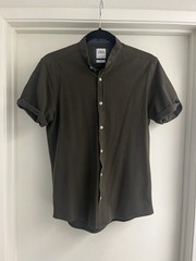 Zara Man Slim Fit Button Up Green Mandarin Collar Shirt Portugal Size S