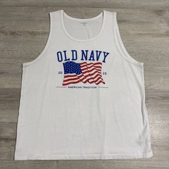 Old Navy Tank Top American Flag Patriotic Men’s White XL 2023 Cotton Blend
