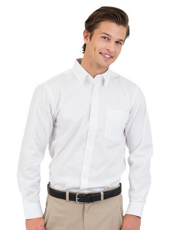 Men’s White Shirt Tailored Button Down Collar Long Sleeve Pocket Size 17 32/33