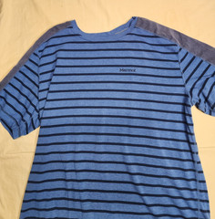 Marmot T-Shirt Men Size XL Blue Striped Short Sleeve Crew Neck Outdoor