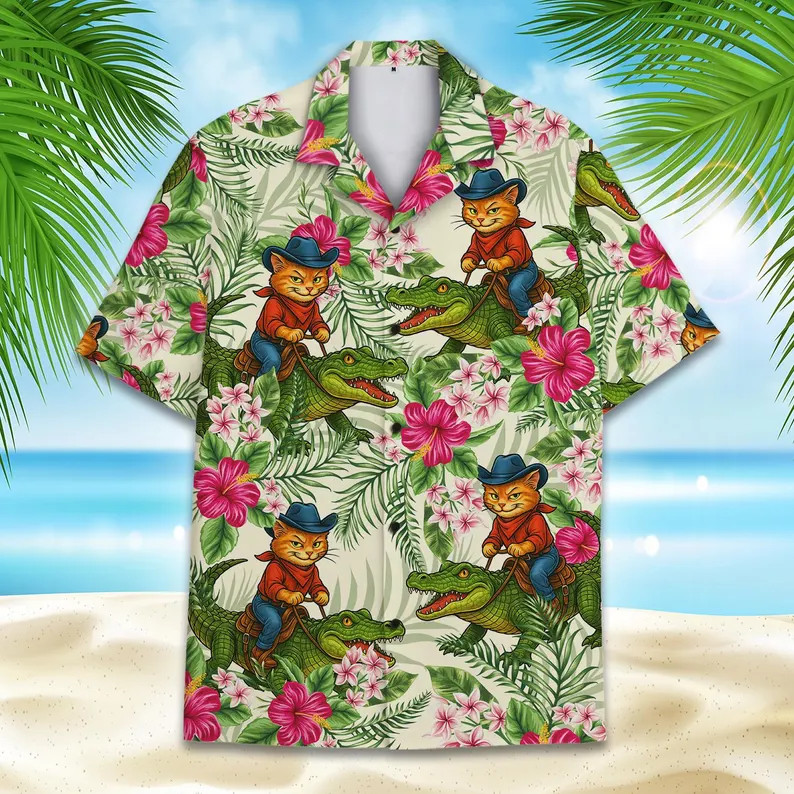 Funny Cowboy Cat Aloha Hawaiian Shirt For Men Women Youth#1