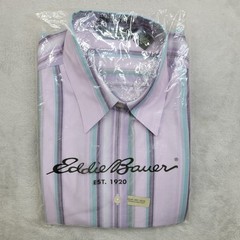 Eddie Bauer Shirt Mens 1X Purple Green Striped Wrinkle Resistant Button Down NWT