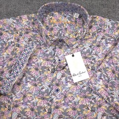 Robert Graham Shirt Mens L Silverman Floral Linen Blend Flip Cuff Classic NEW
