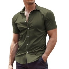 Men’s Muscle Fit Dress Shirts Short Sleeve Button Down Shirt (navy blue,XL)