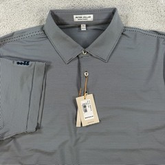 Peter Millar Polo Mens Large Grey Summer Comfort Crown Sport Striped Shirt READ