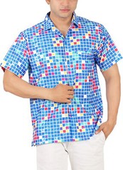 LA LEELA Men’s Hawaiian Short Sleeve Button Down Shirts Checks, Blue XL