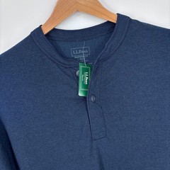 LL Bean River Driver Henley Shirt Mens L Blue Cotton Wool Blend Double Layer NEW