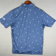 Johnnie O Tiki Head Golf Polo Shirt Mens L Stretch Blue AOP Prairie View Club