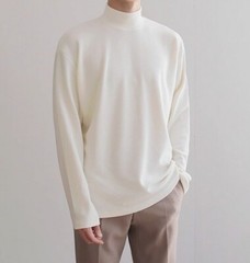 Men Bottoming Long Sleeved Tee T-Shirt Half Turtleneck Loose Crewneck Top
