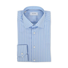 Men ETON Single Cuff Shirt Light Blue Piquet Slim Fit Size 40 15 3/4