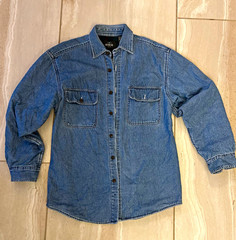 RedHead Men’s M Blue Solid Denim Cotton LS Button-Up Shirt Jacket Pockets