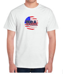 USA American Flag in Circle White T-Shirt S Soft Style Patriotic Tee