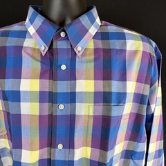 JOS A BANK Traveler’s Collection Blue Purple Plaid Button Down XXL Cotton 2XL