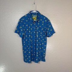 Retro Shirt Mens Large Blue Short Sleeve Button Up Banana Gun Print Novelty