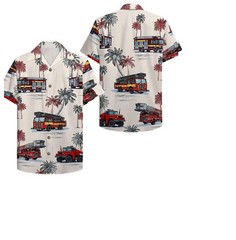 Fire Truck Palm Tree Tropical Hawaiian Shirt Mens Summer Beach Apparel