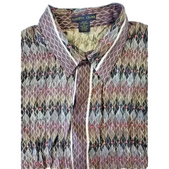 VINTAGE MEN ALBERTO CELINI METALLIC SILK SHIRT BAROQUE GREEK SIZE 2XLARGE WOW