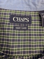 CHAPS Easy Care Men’s Dress Shirt Green Blue Stripe Cotton Poly Size XL
