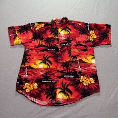 Roaring 20’s Button Up Mens XL Jamaica Beach Hawaiian Floral Vacation Lounge Red