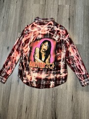 Custom Aaliyah Princess of R&B Bleached Flannel 1 of 1 Y2K Streetwear Button Up