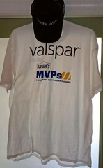 Valspar Lowes MVP White XXL T shirt Gildan Dry 50/50 cotton, poly & Black Hat