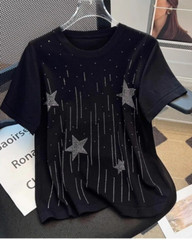 New Men Women Luxury Diamond Star Rhinestones Fashion T-Shirt High Quality