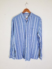 Territory ahead stripped Blue nehru Banded Collarless Shirt Men L Large