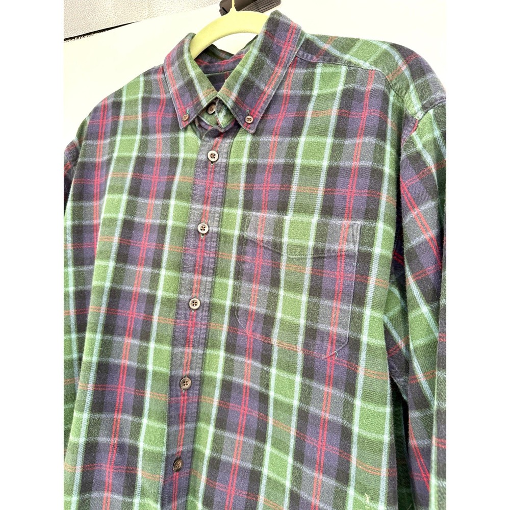 LL Bean Flannel Shirt Mens L Plaid Cotton Long Sleeve Outdoor Workwear Classic
