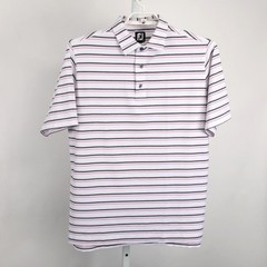 FootJoy Polo Shirt Mens Large White Pink Stripe Short Sleeve Golf Performance