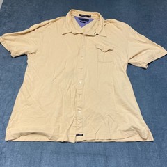 Tommy Hilfiger Shirt Mens 2XL Beige Stretch Side Slit Chest Pocket Button Up