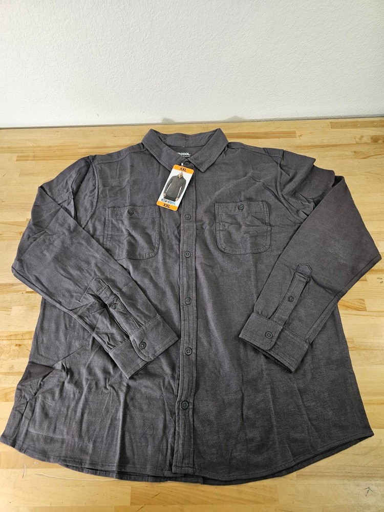 XXL / 2XL – GREY – 32 Degrees Men’s Button-Up Long Sleeve Cotton Shirt
