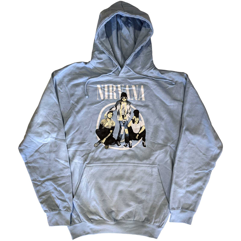Nirvana – Trapper Hat Photo – Pullover Light Blue Hooded Sweatshirt