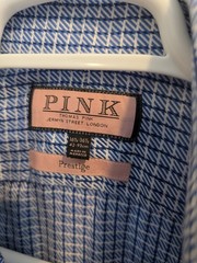 Thomas Pink Shirt Men’s Size 16 Large Button Up Dress Blue Prestige French Cuff