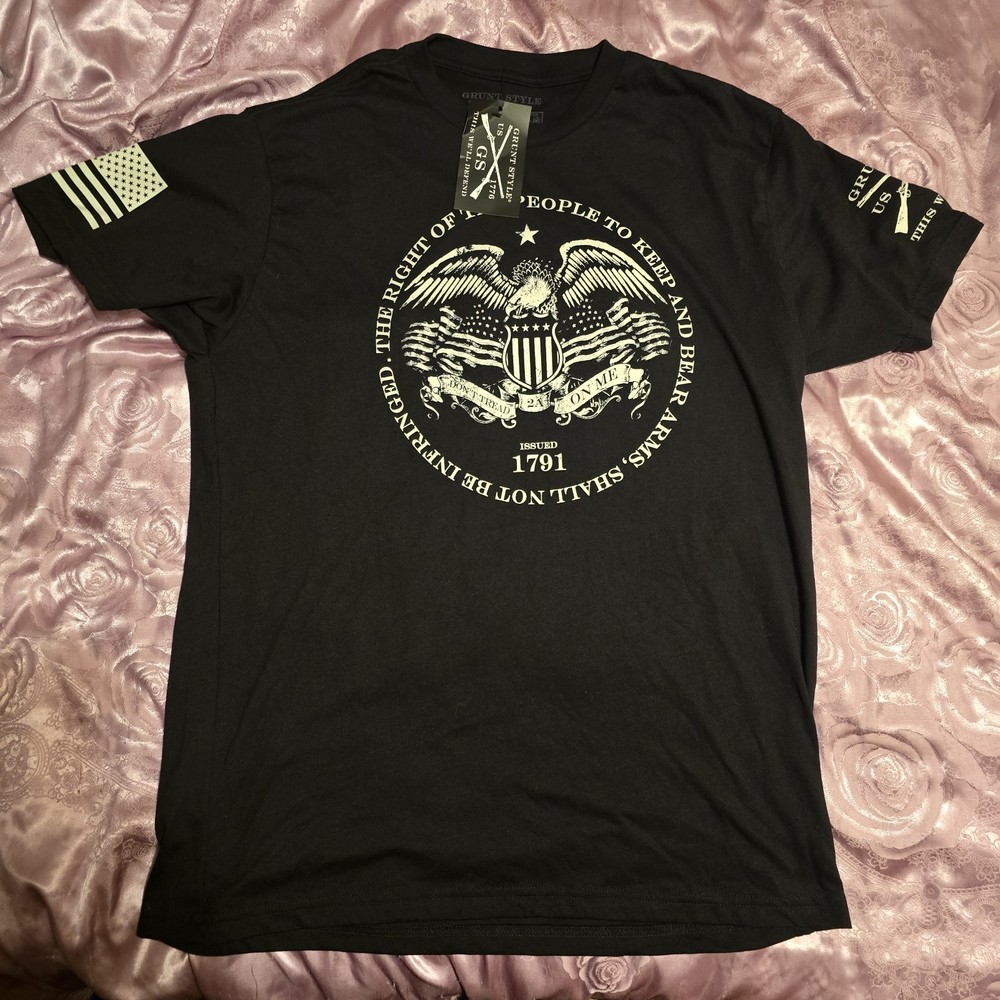 NEW Grunt Style Shirt Sleeve T-Shirt LARGE Black Veteran Military USA Flag Army