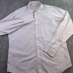 Paul Fredrick Dress Shirt 17.5 38 Non Iron Purple Yellow Vertical Striped French