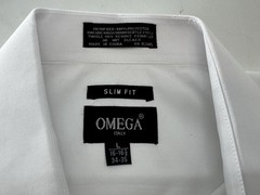 Omega Italy Dress Shirt 16-16.5 34/35 White Poly Slim Fit Long Sleeves YGI Y5-44