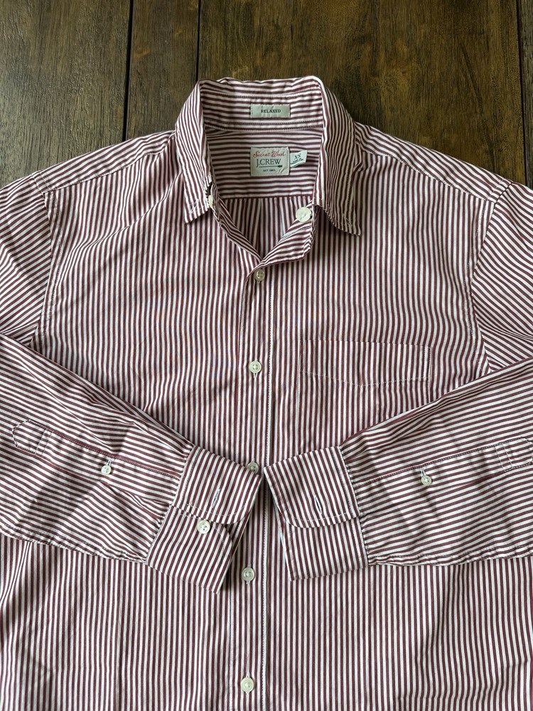 J.CREW Secret Wash Poplin Shirt with Button-Down Collar in Red White Stripe