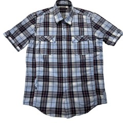 7 Diamonds Mens L Hi-Five Plaid Short Sleeve Button Down Shirt Blue Gray