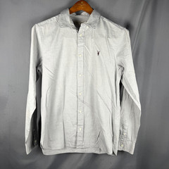 AllSaints Mens Ramskull Long Sleeve Button Up Shirt Blue Grey Medium