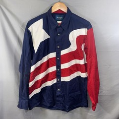 Wrangler Shirt Mens Large Blue Red Western Snap Long Sleeve Texas Flag MH1046M