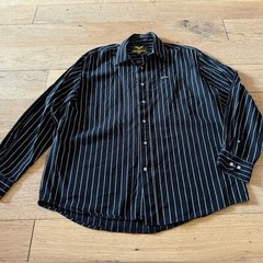Avirex Mens XL Black White Pinstripe Long Sleeve Button Down Cotton Shirt (1145)