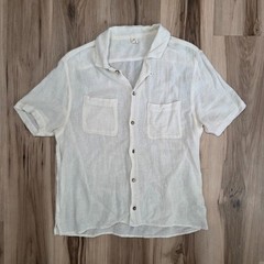 Industry Of All Nations Camp Shirt Mens M Coco Ivory Recycled Gauze Cotton SS