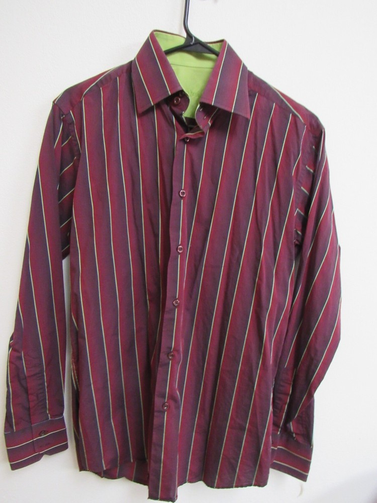 Vintage Beau Brummel Striped Red Long Sleeve Button-Up Shirt Size 15/38