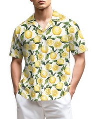 Lemon Hawaiian Shirt Watercolor Fruit Aloha Button Down Casual Summer Shirt