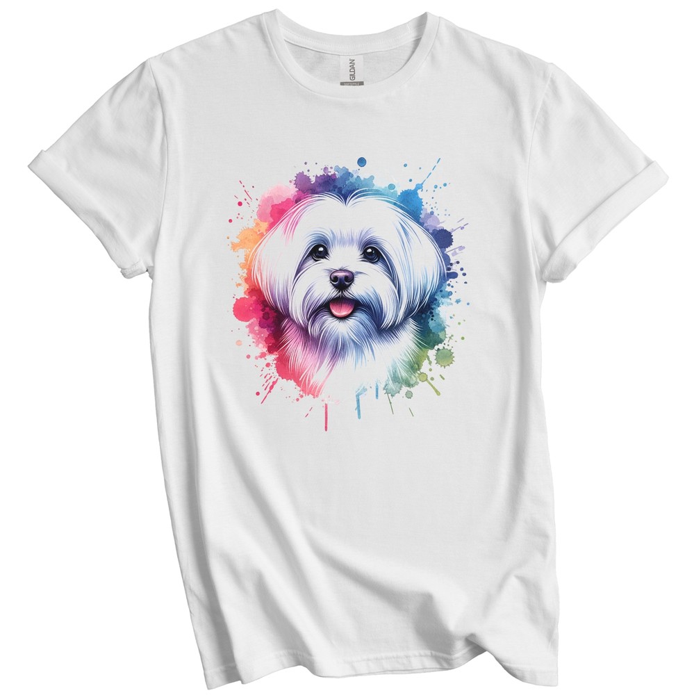 Maltese Rainbow Watercolor Portrait Dog Lover T-Shirt – Maltese Gift