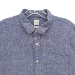 GIORDANO 100% Linen Shirt Blue Woven SLIM FIT Long Sleeve Button Up Men’s LARGE