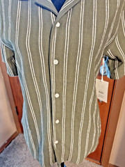 Free Assembly Men’s Texture Camp Shirt Green Striped NWT