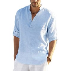 Men’s Cotton Linen Henley Shirt Summer Casual Beach Hawaiian Style Vacation Wear