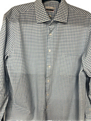 Van Heusen Flex Collar Blue Green White Gingham Dress Shirt 16 34/35 Regular Fit
